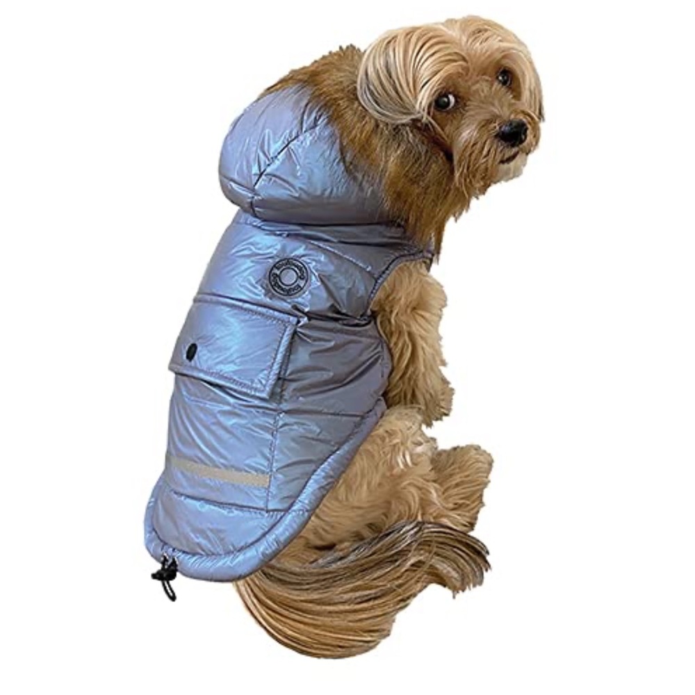 Foufoudog Fur Trimmed Dog Coat Parka Puffer Iridescent Blue Size Small